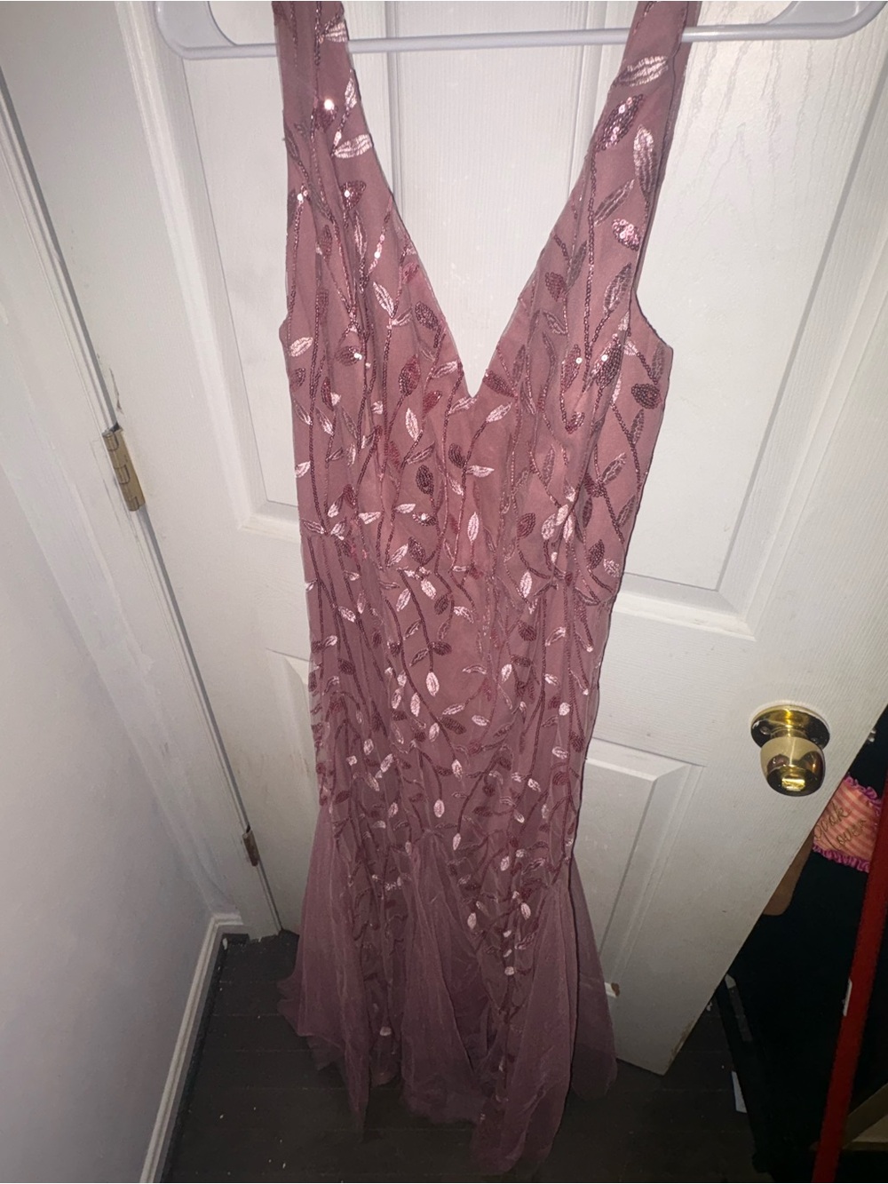 Ever Pretty Mauve V-Neck Sequin Leaf Gown